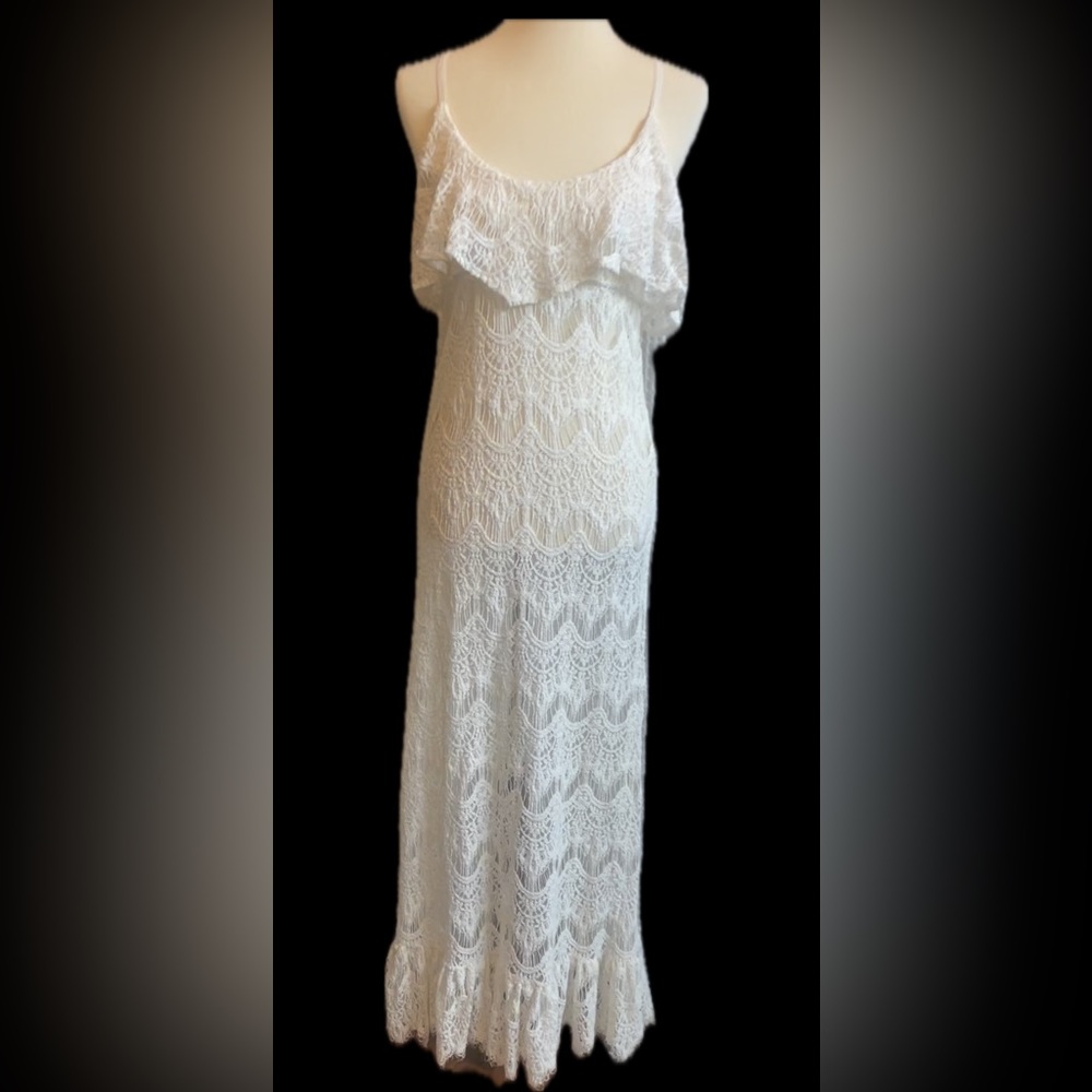 Melissa Odabash Sz SM off-white Crochet Cover-Up Maxi Dress Adjustable Straps